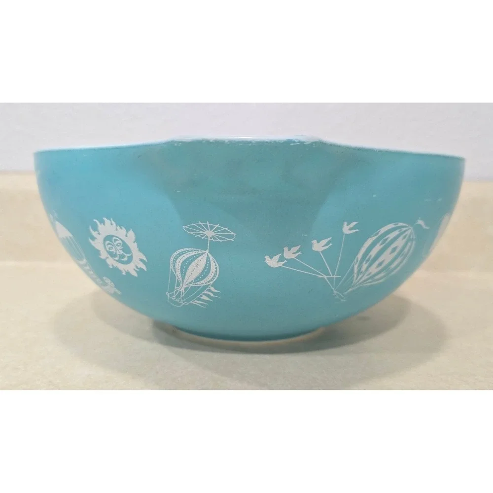 Vintage 1958 Pyrex Balloons #444 Cinderella Mixing Bowl - Turquoise 4 Qt Promo